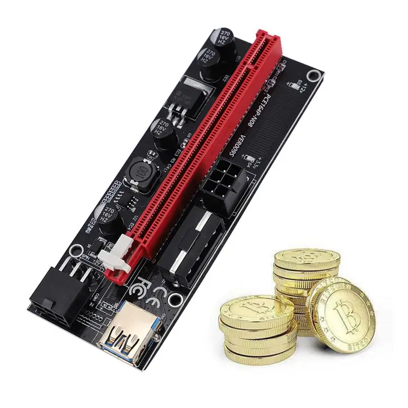 Bestellen 100Pcs PCI-E Pcie Riser 009S Express 1X 4x 8x 16x Extender PCI E USB Riser 009S GPU Dual 6Pin Adapter Karte SATA 15pin Für BTC