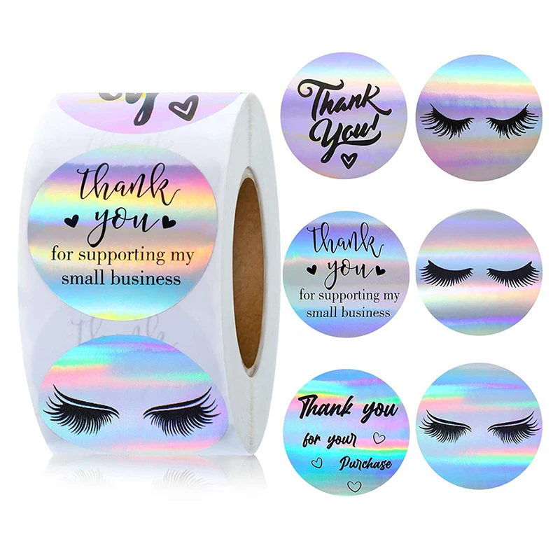 

500Pcs Thank You Business Label Sticker Rainbow Silver Roll Adhesive Labels