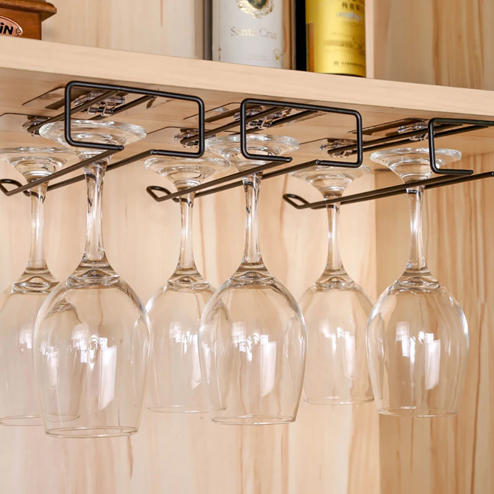 

New High Quality Useful Iron Wine Rack Glass Holder Hanging Bar Hanger Shelf Stainless Steel Wine Glass Rack Stand Bar supplies