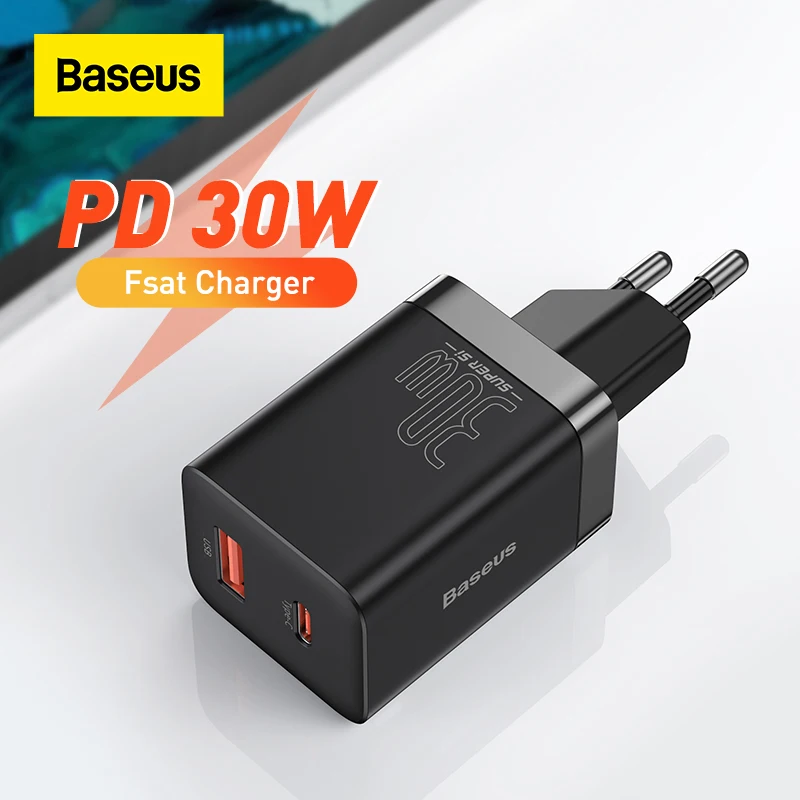 

Baseus PD Charger 30W USB Type C Fast Charger QC3.0 USB C Quick Charge 3.0 Dual Port Phone Charge for iPhone 12 X Xs 8 Macbook