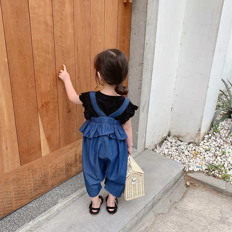 

Children's Wear 2021 Summer Thin Loose Korean Denim Strap Pants