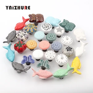 Винтажные цветные керамические ручки для ящиков, для детей, 1 шт.