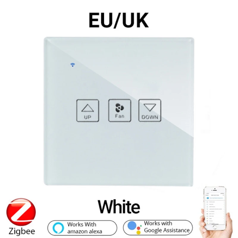

Smart Wall Touch Switch ZigBee3.0 EU/UK Dimmer/Fan/Curtain Switch Tuya/smart Life APP Module Remote Control With Alexa Google