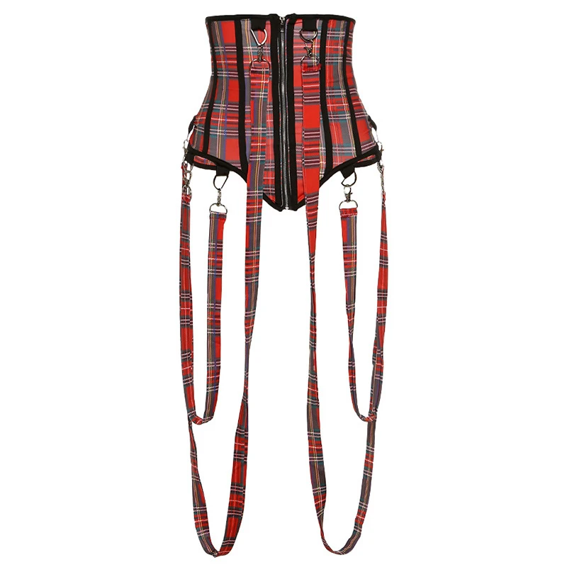 Adogirl 2021 Spring New Zipper Camo Waistband Jumpsuit Lucky Label Embroidery Solid Jumpsuit Waist Shape Belt Corset Romper