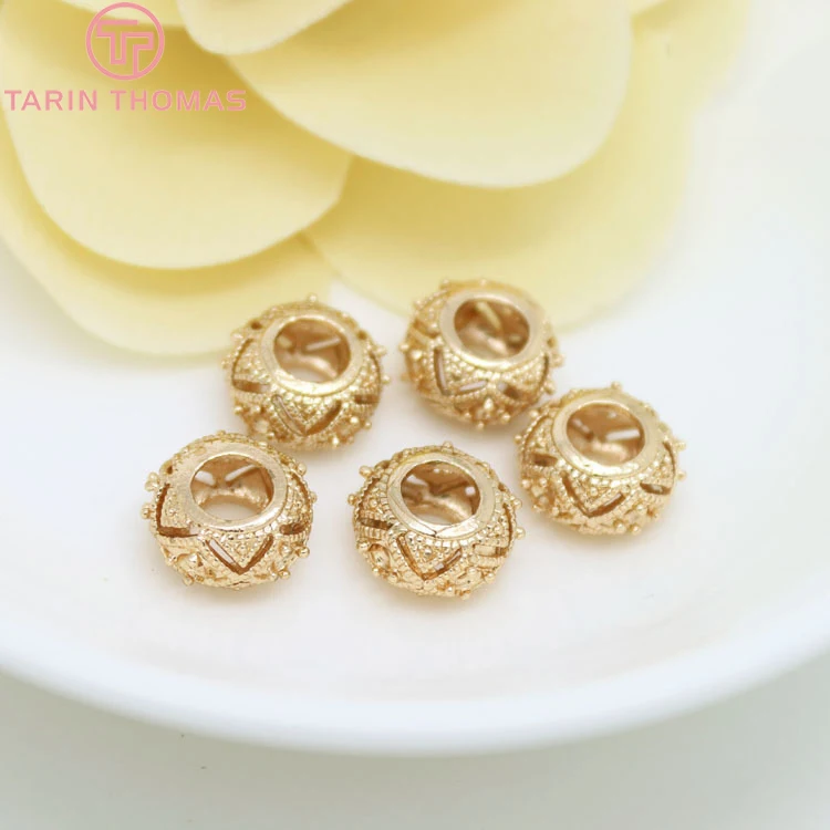 

6PCS 11x6MM 24K Champagne Gold Color Plated Brass Large hole Spacer Beads Bracelet Beads High Quality Diy Jewelry Accessories