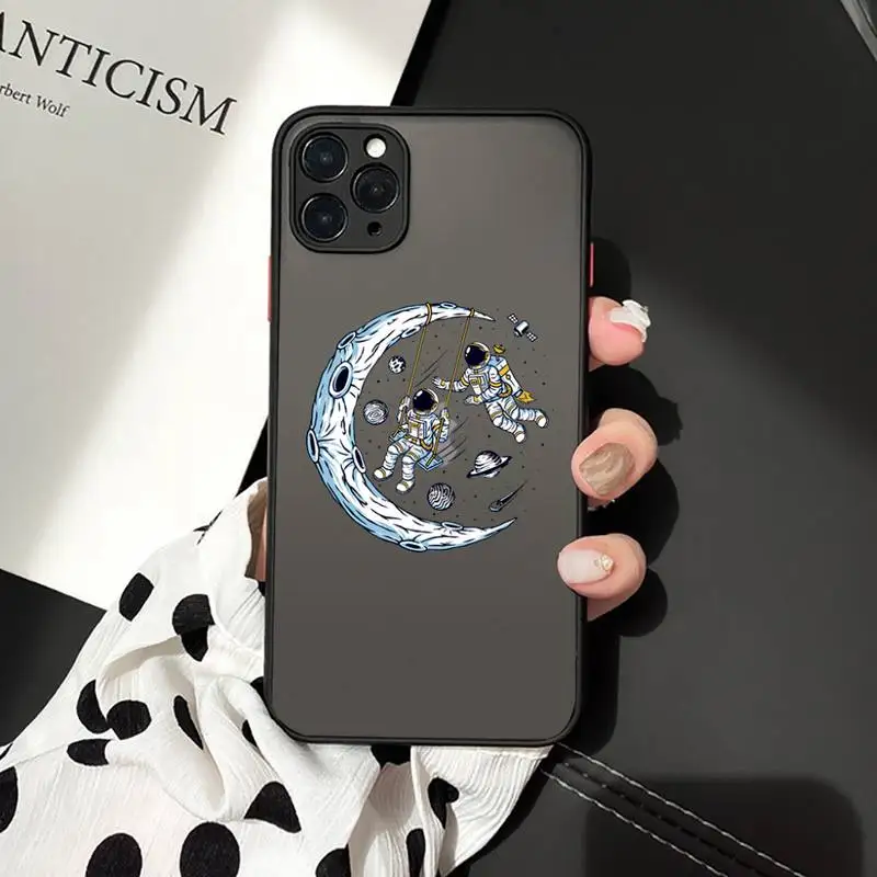 

Fun cartoon astronaut Phone Case matte transparent For iphone 7 8 11 12 plus mini x xs xr pro max cover