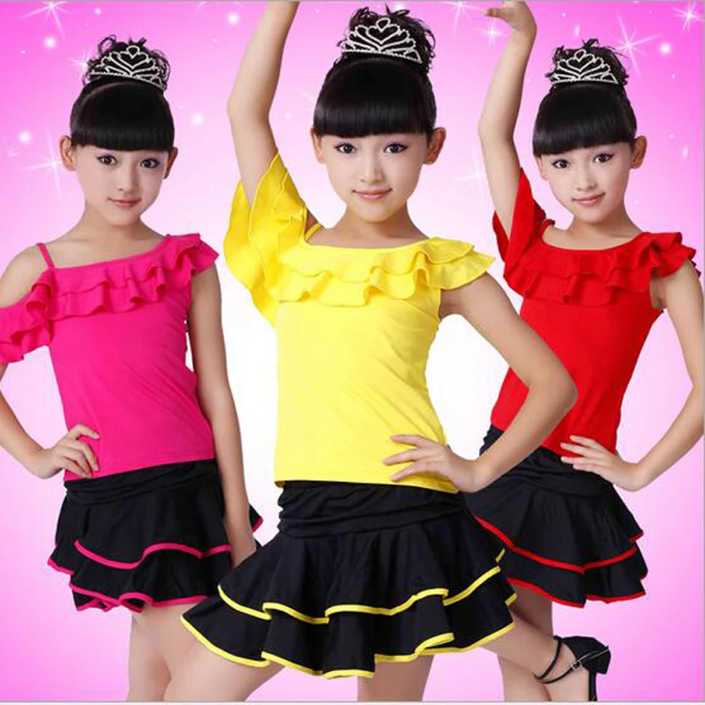 

Children Latin Dance Skirt Girls Oblique Ballroom Dancing Skirts Dancewear Red Rose Kids Perform Clothes Slim Training Skirts