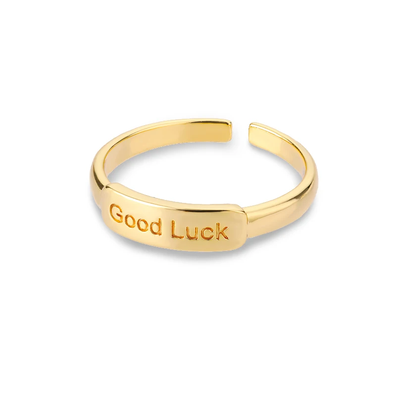 

Good Luck Rings For Women Girls Stainless Steel Open Cuff Ring Lucky Vintage Rings Adjustable Female Jewelry Gifts Anillos
