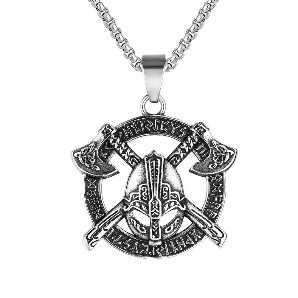

Mens Norse Viking Axe Rune Pendant Necklace Stainless Steel Amulet Chain