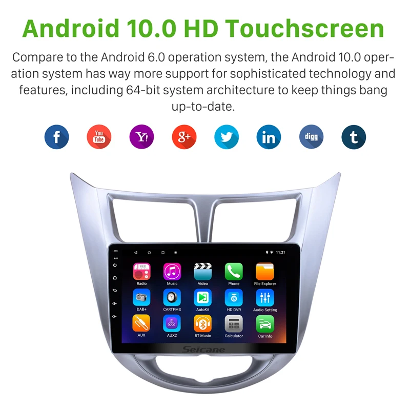 Seicane HD 1024*600 Android 10 0 для 2011-2013 Hyundai Verna автомобильный проигрыватель с радио и GPS