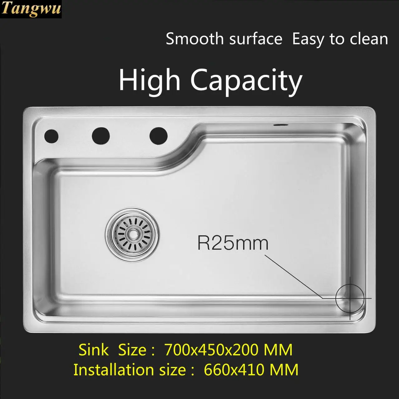 Free shipping Home stretch faucet wash vegetables kitchen single trough sink push button drainer 304 stainless steel 700x450 MM |