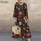 Размера плюс ZANZEA для женщин в винтажном стиле; Сезон весна платье с цветочным принтом Открытое платье без рукавов, платье с длинными рукавами и Мешковатые Свободные длинное Vestido костюм, накидка, Восточный халат Femme Robe7