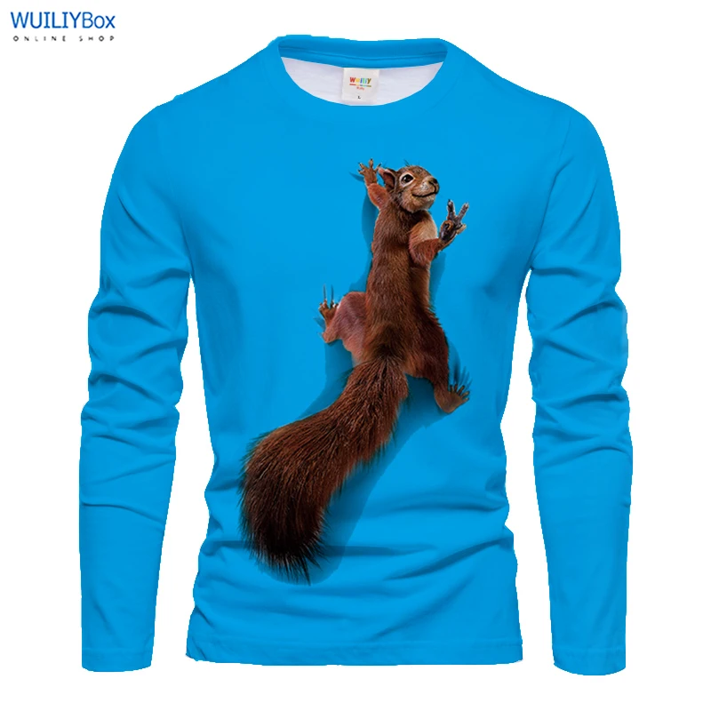 Футболка с 3d-рисунком белки для мужчин и женщин длинные футболки длинным рукавом