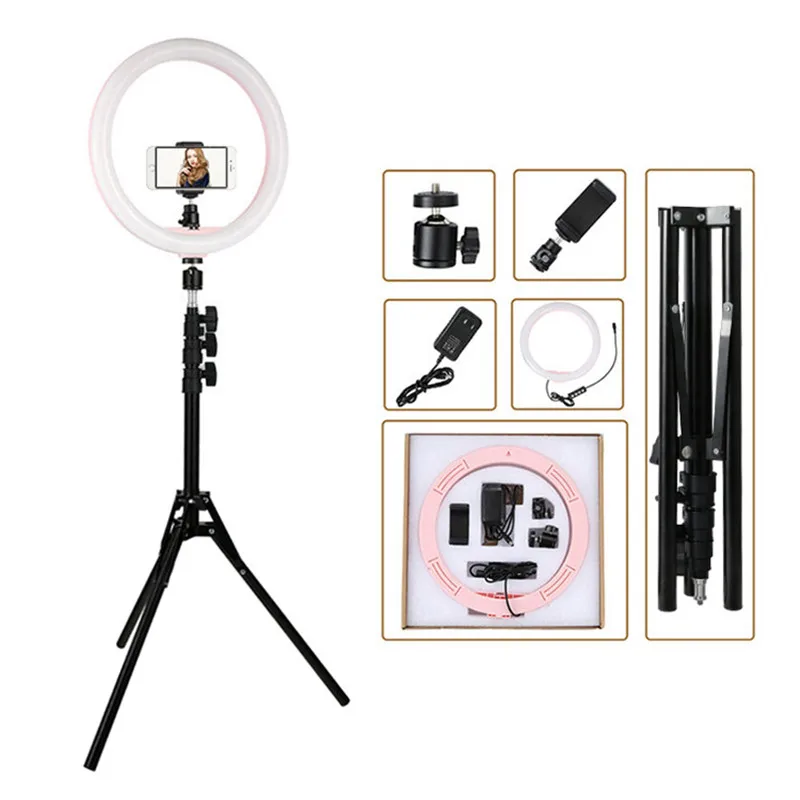 Pink-160-Tripod Tycipy 12 ''кольцевой свет светодиодный съемка селфи свет фото камера видео мягкий свет с 1,1 м штатив телефон клип для макияжа в реальном времени - Цвет: Pink-160-Tripod