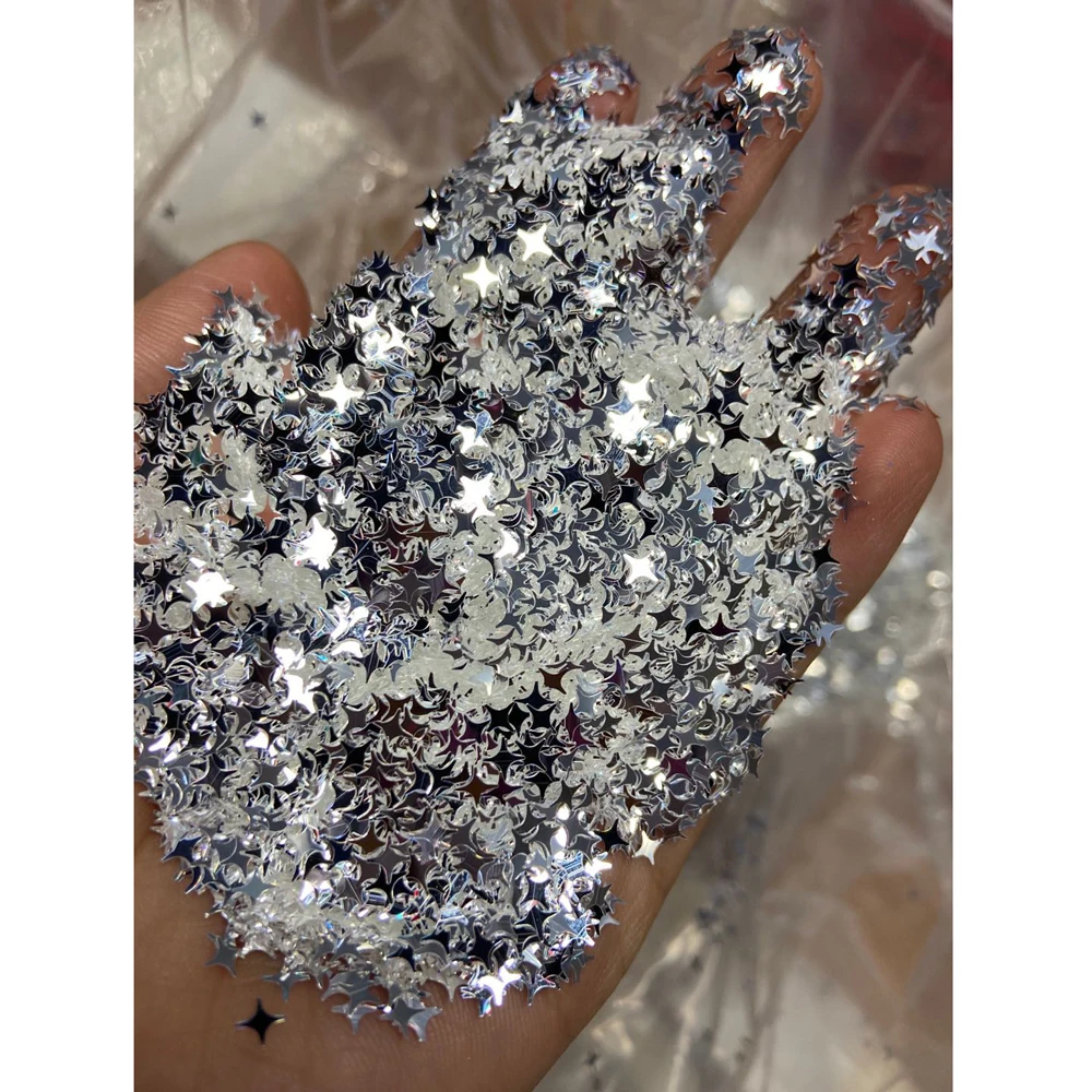 Зеркальное серебристыми блестками Сияющий белый с серебряной Цвет ногтей Блеск