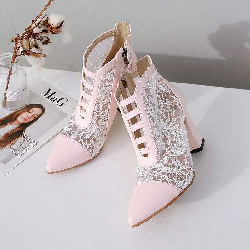 Женские ажурные ботинки на Высоком толстом каблуке элегантные модельные для