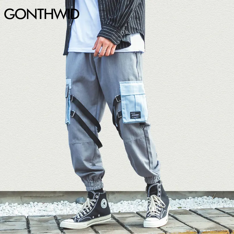 Шаровары GONTHWID мужские с лентами и карманами джоггеры уличная одежда в стиле