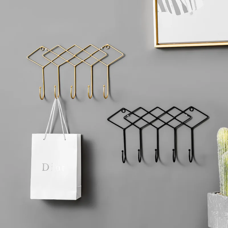 

Wall Decorative Iron Key Rack Holder with 5 Hooks Coats Keys Bags Jewelry Hanger Wall Mounted Hanging Home Decor Organizer