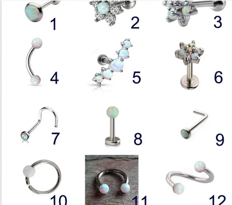 1 шт. Опал Набор для пирсинга женщин носа Перегородка Daith Tragus Cartliage бровей кольцо