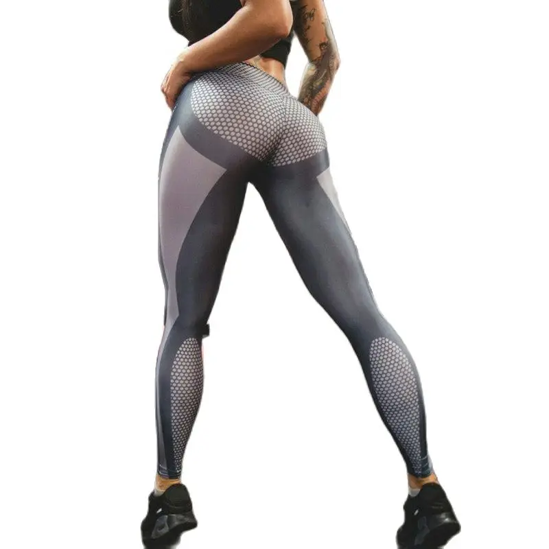 

Leggings women printing grey geometric Yoga Pants exercise fitness Leggings waist raising buttocks Leggings