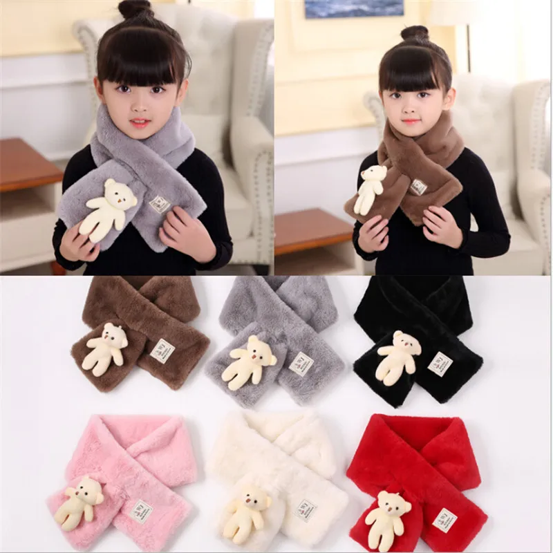 

Autumn Winter New Imitation Rabbit Hair Pure Color Children'S Scarf Baby Boys Girls Plush Little Bear Neck Warm Scarves