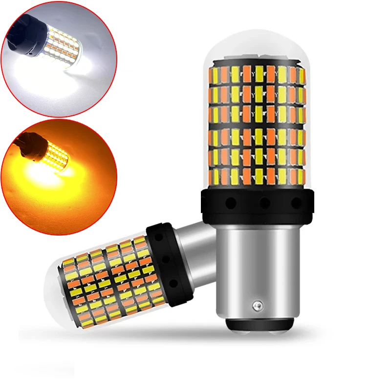 

Светодиодные стоп-сигналы BAY15D 1157 7443 3157, 2 шт., светодиодные лампы 168smd, Лампы canbus, белые, желтые сигнальные огни, двухцветные 12 В