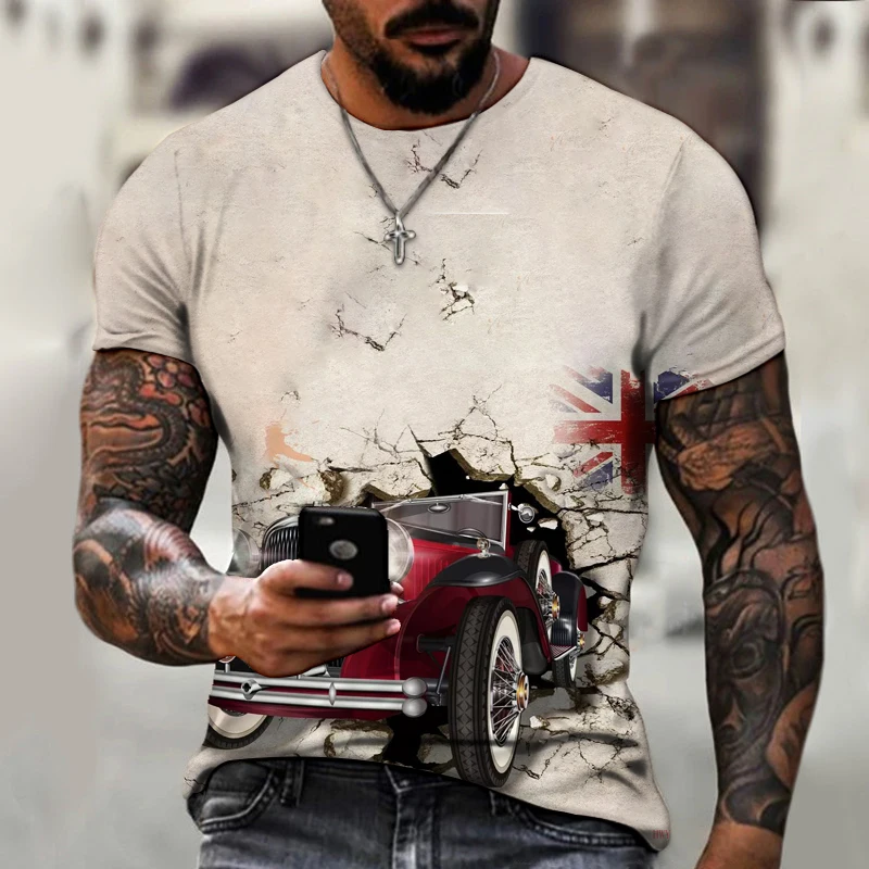 

Route 66 Lucky Top Retro Short Sleeve US Route 66 Letter Print Summer New Men's T-shirt Oversized Loose Fashion T-shirt O Collar