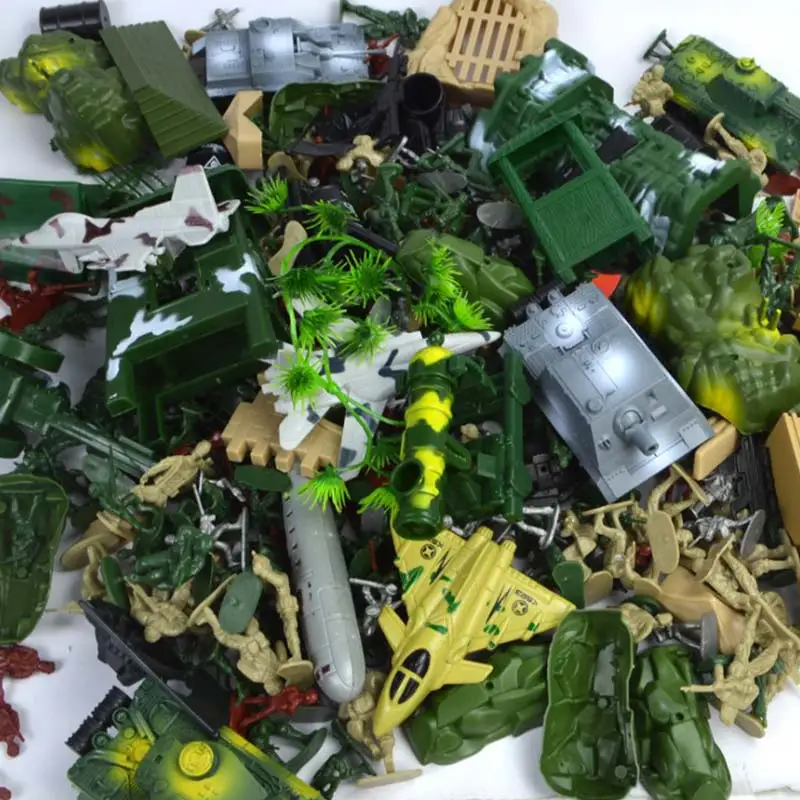 

Military Toy Model Action Figure Plastic Soldiers Army Men Figures 12 Poses Soldiers Aircraft Tanks Turret Children Boy Gift