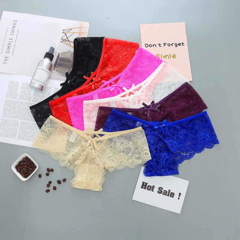 

Sexy Temptation Jacquard Lace-up Women Panties Full Transparent Solid Color Jacquard Panties Low Waist Panties Cross Back Briefs