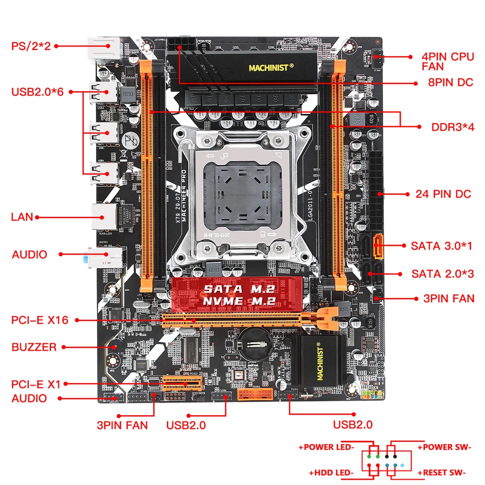 machinist x79 motherboard lga 2011 set kit intel xeon e5 2620 v2 cpu processor ddr3 32gb 48gb ecc reg ram memory x79 z9 d7 free global shipping