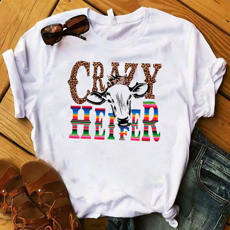 

Women Lady T Shirt Heifer Please Printed Tshirt Ladies Short Sleeve Loose Tee Shirt Women Female Tops Clothes Graphic T-shirt