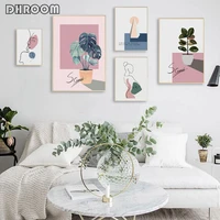 scandinavian decoration canvas painting abstract line figure poster nordic watercolor plant print wall art picture bedroom decor