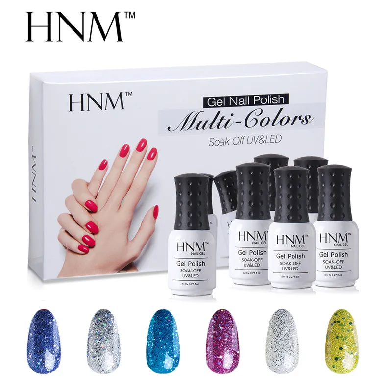 HNM 6pcs/set Nail Art Pure Color 8ML Gel Varnish Sets Nail Polish Kit Manicure UV Gel Lucky Gel Varnish Lacquer DIY For Nail Kit - Цвет: 14