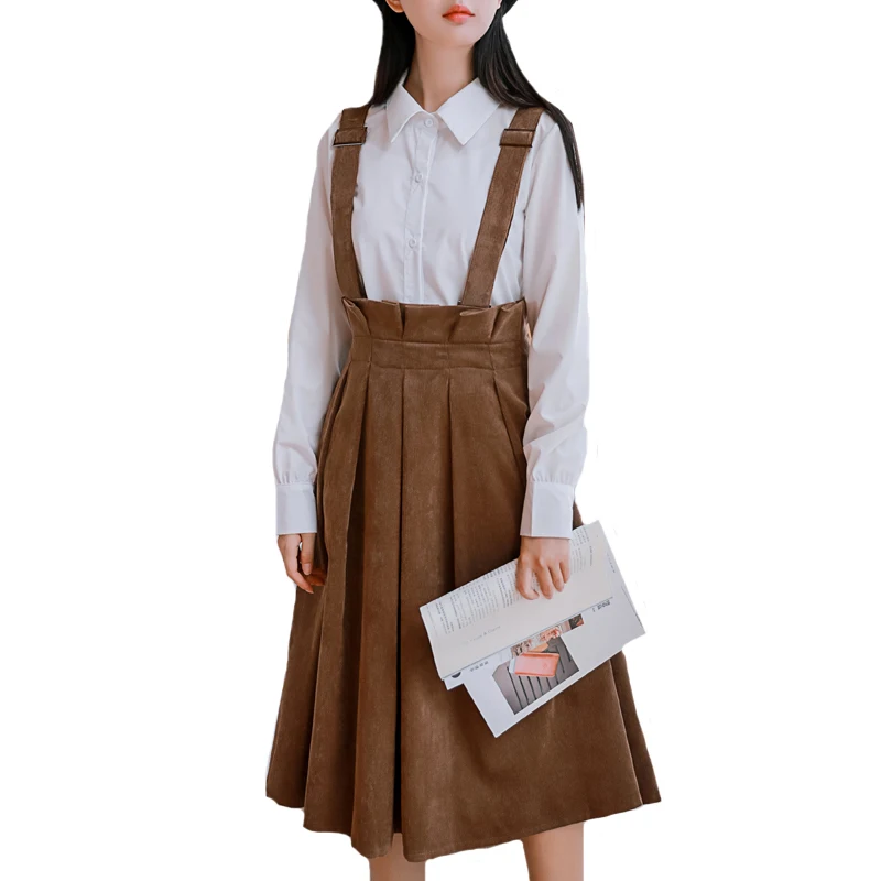 Японский Мори девушка сарафан Осень Зима Женское плечо без рукавов ремни Длинные