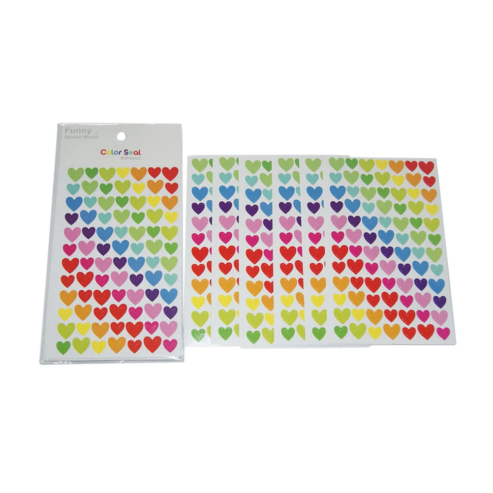 

1pack=6 sheets Colorful Fresh Dots Heart Star Label Stickers Phone Decor Decal Stickers