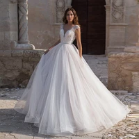 2021 elegant tulle ruffles princess wedding dresses v neck cap sleeves lace applique ball gown bridal dress robe de mariage
