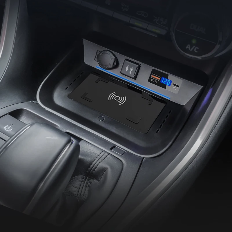 구매 자동차 QI 무선 충전기 도요타 RAV4 Wilanda 액세서리 15W 고속 충전 패드 인테리어 수정 부품 2019-2020