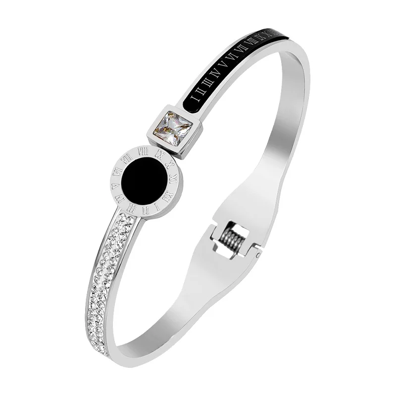 Silver Bangle Женские Лидирующий бренд римские браслеты с цифрами для женщин роскошный вакуумный браслет с покрытием браслеты-манжеты ювелирные изделия - Metal Color: Silver Bangle