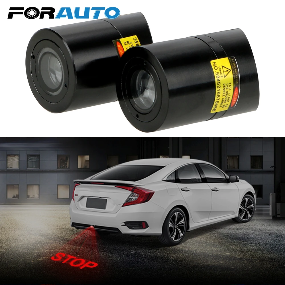 

FORAUTO Car LED Projection Light Warning Laser Tail Logo Projector Auto Rear License Plate Brake Parking Lamp STOP KEEP SPACE