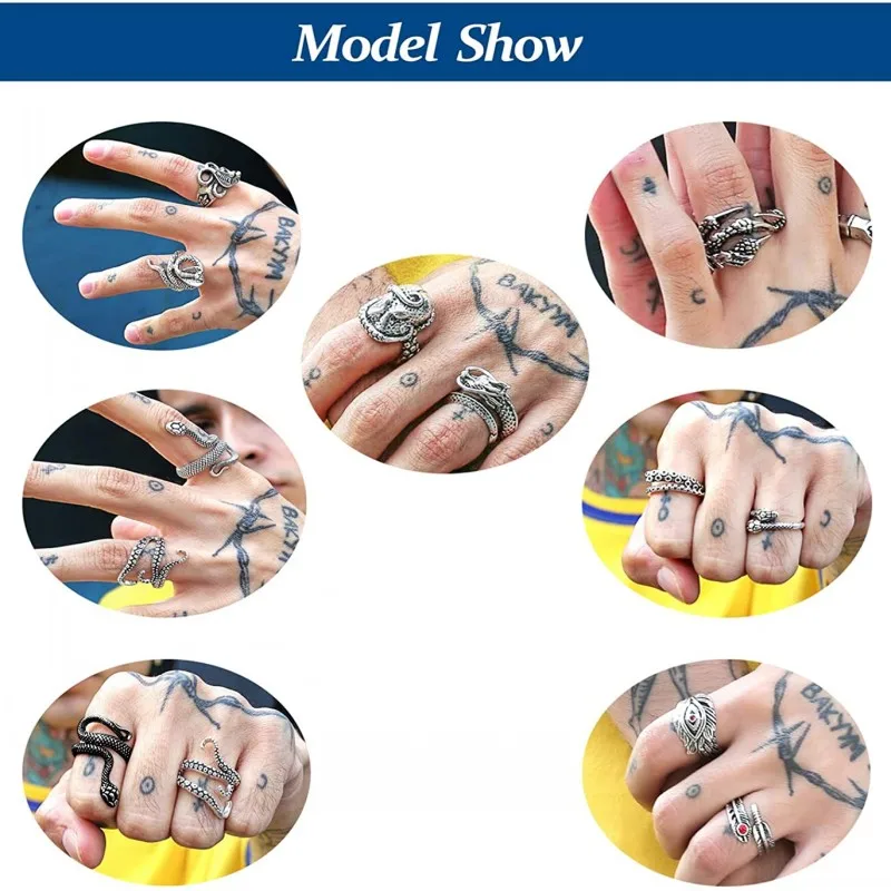 

Punk Retro Alphabet Silver Coin Ring Trendy Silver Color Geometric Clock Pattern Opening Adjustable Ring Hip-hop Jewelry for Men