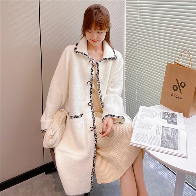 

Imitation Mink Wool Woolen Graceful Coat Mid-Length 2020 New Autumn and Winter Loose over-the-Knee Knitwear