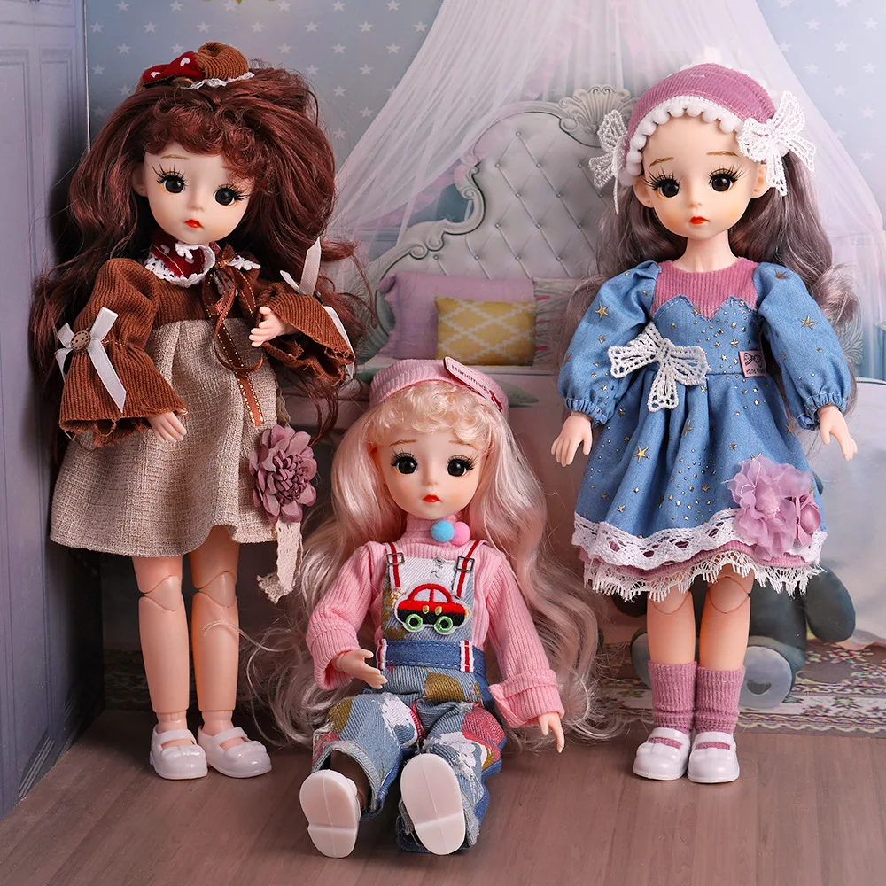 

12Inch BJD Dolls With Long Curly Blond Hair 3D Eyelash , a Dress with Shoes, Joints can Move and Make All Kinds of Movements