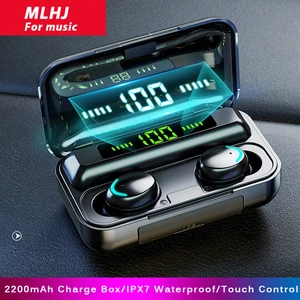 mlhj tws bluetooth 5 0 earphones 2200mah charging box wireless headphones 9d stereo waterproof earbuds headsets with microphone free global shipping