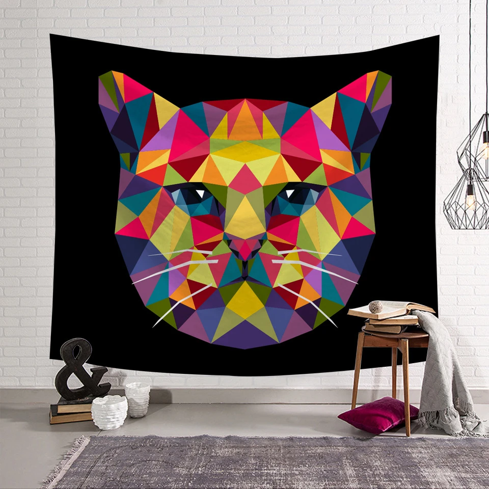 GRIDILANGO Customized Colorful Animals Painting Tapestry Wall Hanging Cat Dog Leopard Bed Sheet Table Cloth Home Decor Dropship | Дом и сад