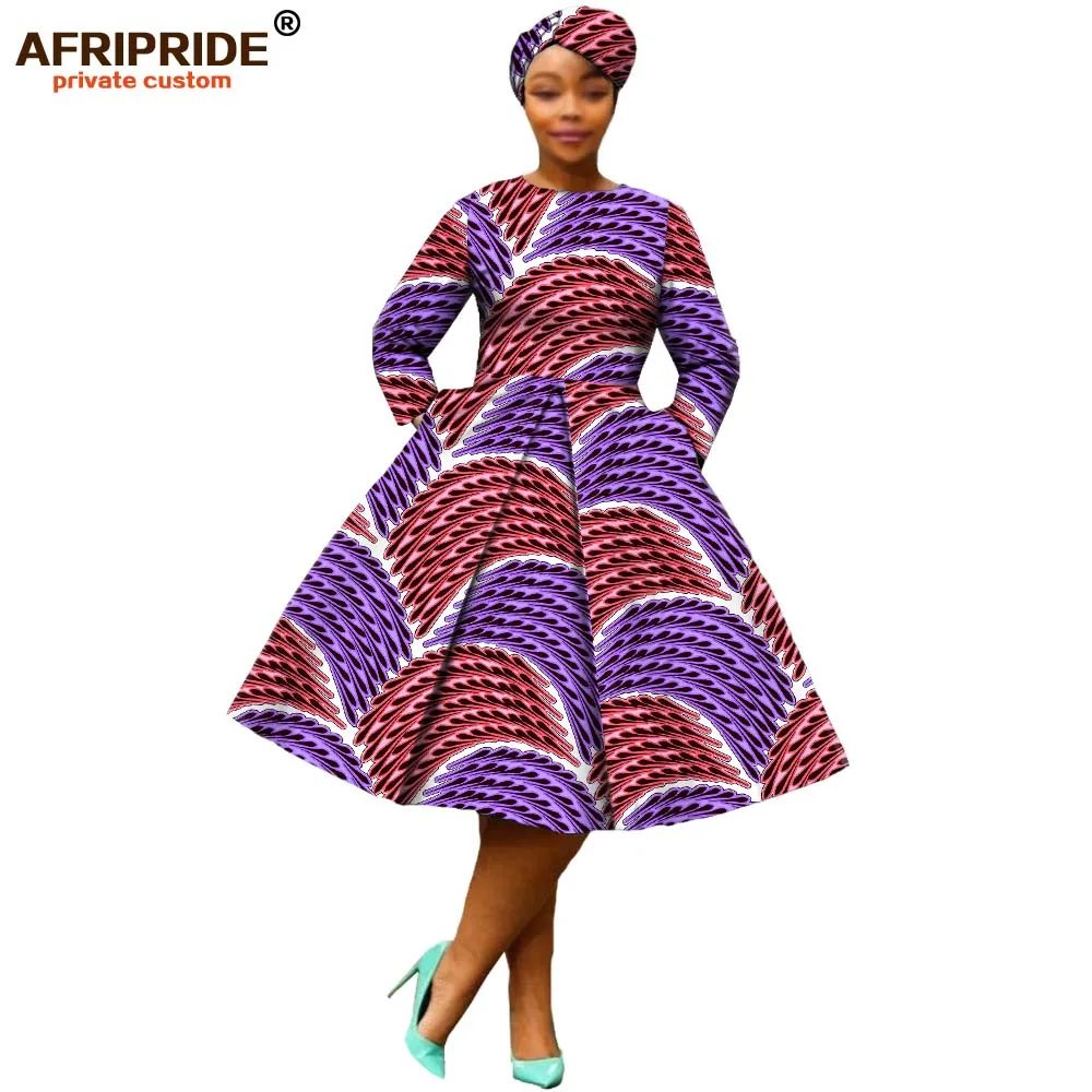 Африканская одежда, Осеннее женское платье AFRIPRIDE, длинный рукав, длина до середины икры, бальное платье, женское Повседневное платье с головным убором A7225111 - Цвет: 305X
