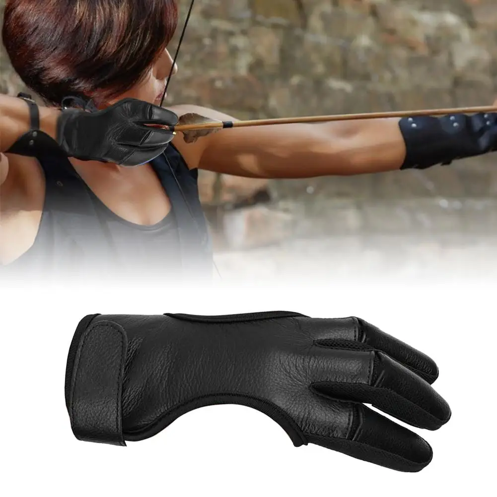 3 пальца кожаные защитные перчатки черная защита для стрельбы из лука