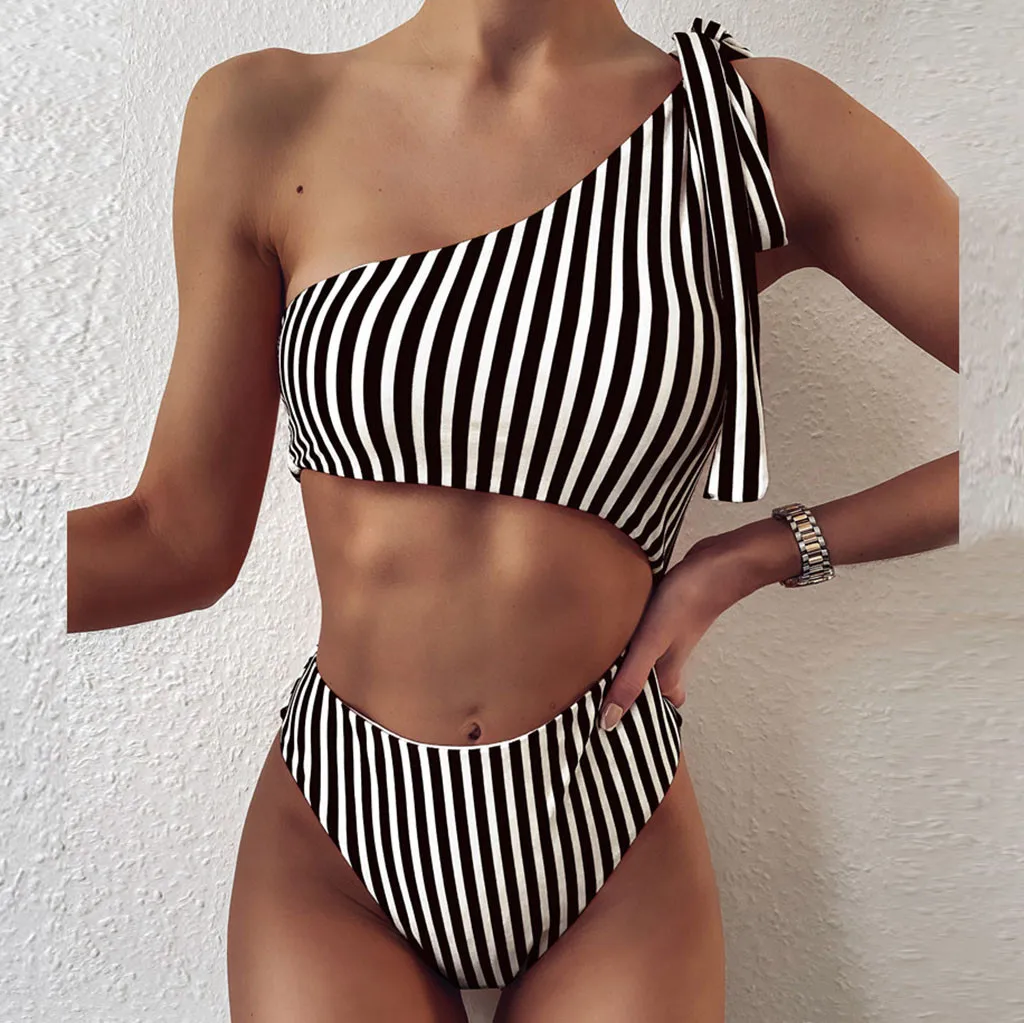 Женский комплект бикини в полоску купальник цельный бюстгальтер пуш ап с