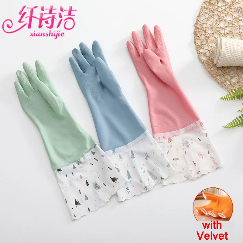 Перчатки с бархатной подкладкой утолщенные осенне-зимние прочные резиновые