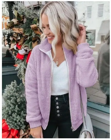 

2020 New Fashion Plush Coat Women Autumn Winter Solid Color Long Sleeve Warm Fur Zipper Cardigan Jacket Female Coat Big Size 5XL