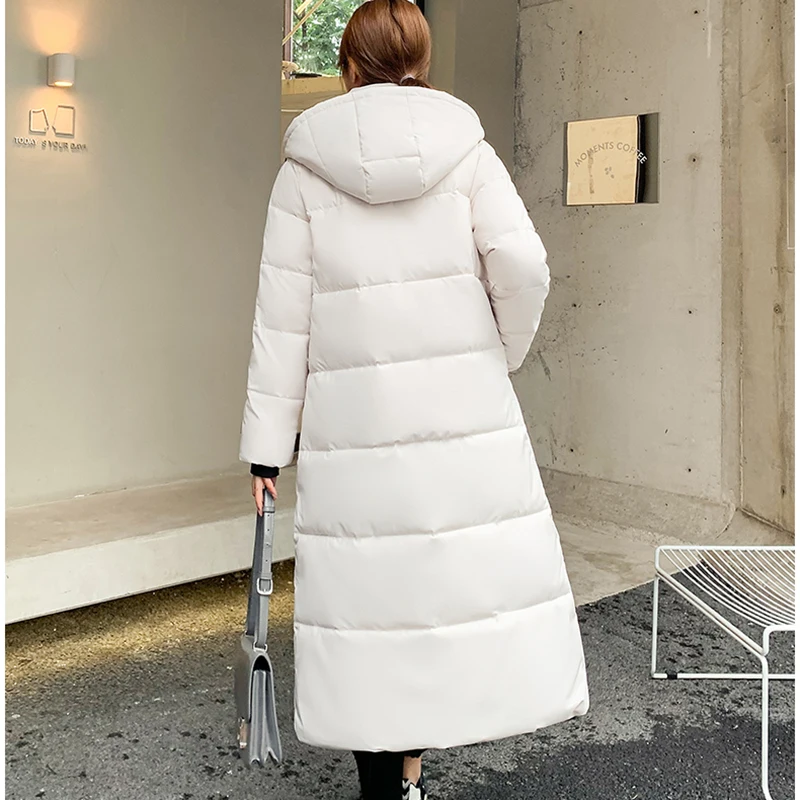 X-Long Winter New Women Thick Jacket Casual Hooded Cotton Padded Parkas For Female Solid Quilted Windbreaker Long Coat Outwear